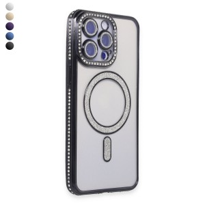 iPhone 15 Pro Max Kılıf Joke Seri Magsafe Özellikli Taşlı Simli Silikon Kapak