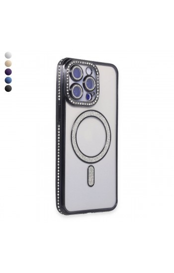 iPhone 15 Pro Max Kılıf Joke Seri Magsafe Özellikli Taşlı Simli Silikon Kapak