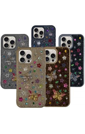 iPhone 16 Pro Kılıf EPR-44 Taşlı Kelebek Silikon Kapak…