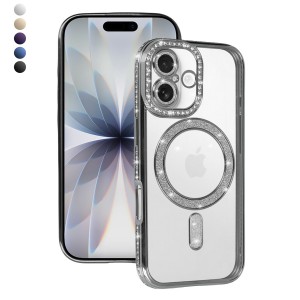 iPhone 17 Kılıf Joke Seri Magsafe Özellikli Taşlı Simli Silikon Kapak