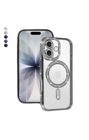 iPhone 17 Kılıf Joke Seri Magsafe Özellikli Taşlı Simli Silikon Kapak