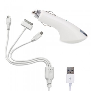 iPhone 4s + Micro USB + Mini USB 3in1 Kablolu Araç İçi Şarj Seti iPhone 4s + Micro USB + Mini USB 3in1 Kablolu Araç İçi Şarj Seti