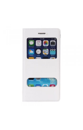 iPhone 6 / 6s S View Deri Dikişli Çift Pencereli Kılıf Beyaz&hellip;