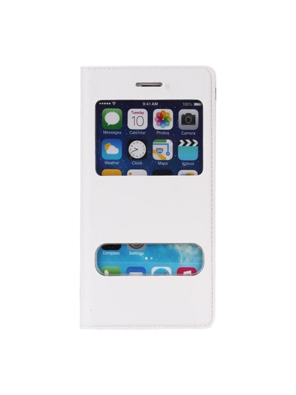 iPhone 6 / 6s S View Deri Dikişli Çift Pencereli Kılıf Beyaz&hellip;