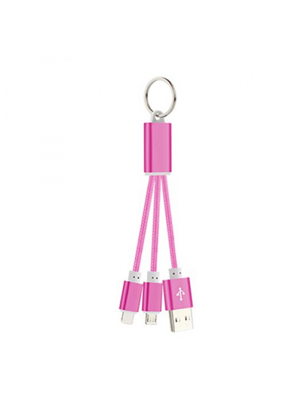 iPhone 6S-Micro USB 2 si 1 Arada Anahtarlık USB Kablo Pembe