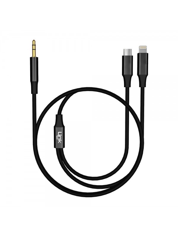 LinkTech A204 Type-C + Lightning - 3.5mm AUX Kablo 1.20mt Siyah…