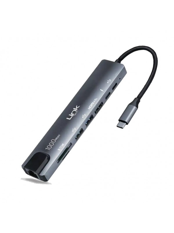 LinkTech A205 Type-C to 8in1 2xType-C + HDMI + 2xUSB-A + RJ45 HUB Çoklayıcı