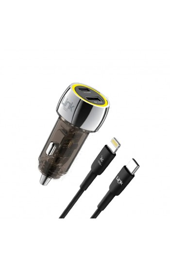 LinkTech C438 55W Dual PD30W + QC25W Şeffaf Araç Şarj Aleti Type-C to Lightning Kablo Set