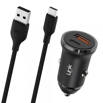 LinkTech C486e 30W PD Type-C + USB Araç Şarj Cihazı + Type-C Kablo Set Siyah LinkTech C486e 30W PD Type-C + USB Araç Şarj Cihazı + Type-C Kablo Set Siyah