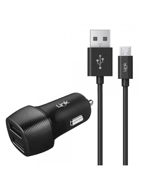 LinkTech C491 Araç Şarj Aleti ve Micro USB Kablo Set 2.4A 2x USB