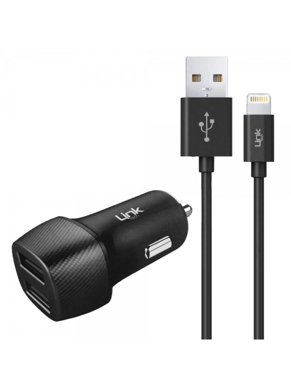 LinkTech C492 Araç Şarj Aleti ve Lightning USB Kablo Set 2.4A 2x USB