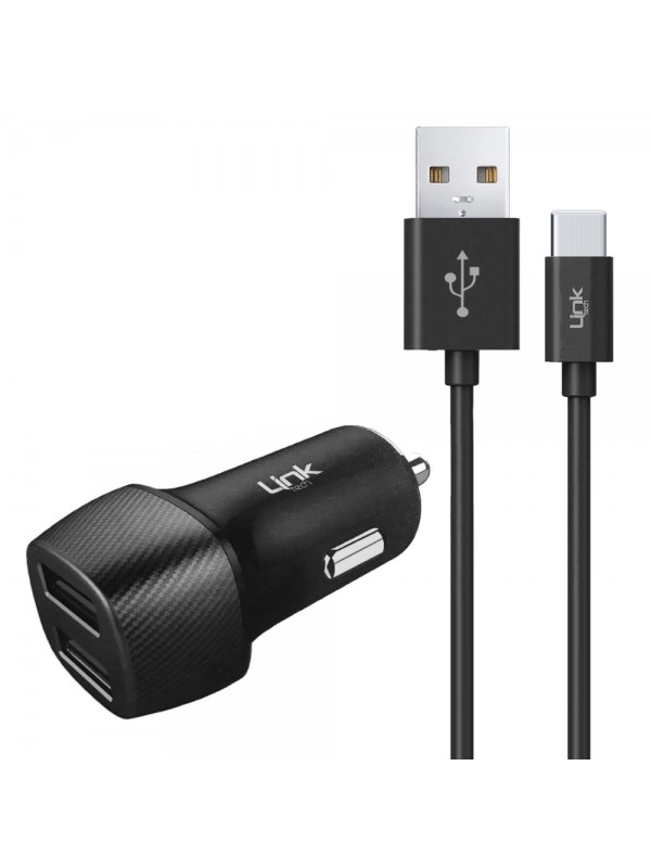 LinkTech C493 Araç Şarj Aleti ve Type-C USB Kablo Set 2.4A 2x USB