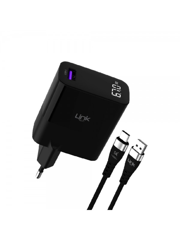 Linktech G860 Premium 67W GaN USB+Type-C Şarj Aleti Type-C Kablo Set