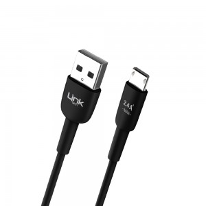 LinkTech K600 Soft Fast Micro USB Data/Şarj Kablosu 2.4A 1mt Siyah