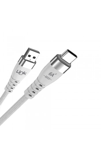 LinkTech K654 USB - Type-C 120W 6A 1mt Örgü Şarj Kablosu Beyaz…