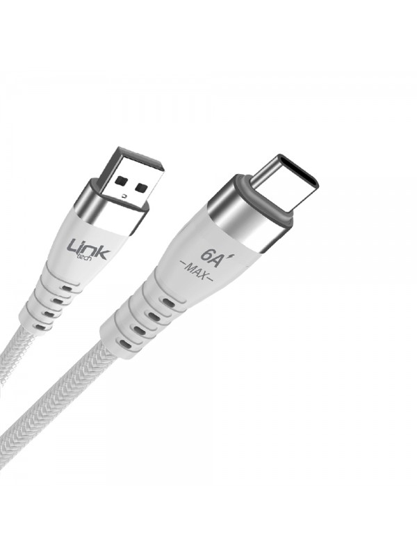 LinkTech K654 USB - Type-C 120W 6A 1mt Örgü Şarj Kablosu Beyaz…