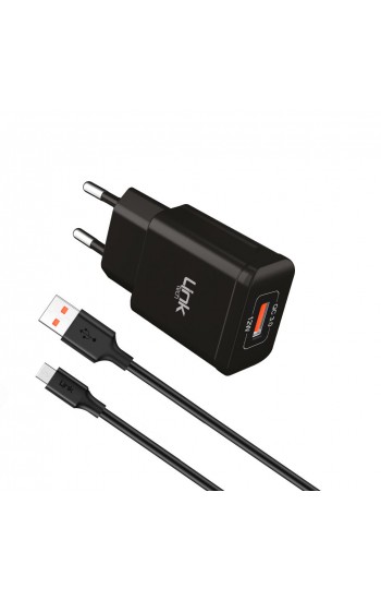 LinkTech S661 Premium 12W 2.4A QC3.0 Micro USB Otomatik Akıllı Şarj Aleti Siyah