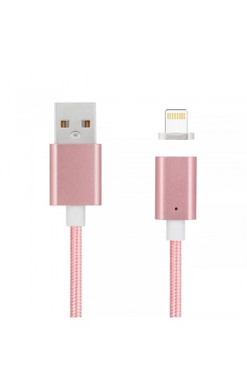 Manyetik Mıknatıslı iPhone Lightning Şarj Kablosu RoseGold Hasır-Örgü Ekstra Dayanıklı