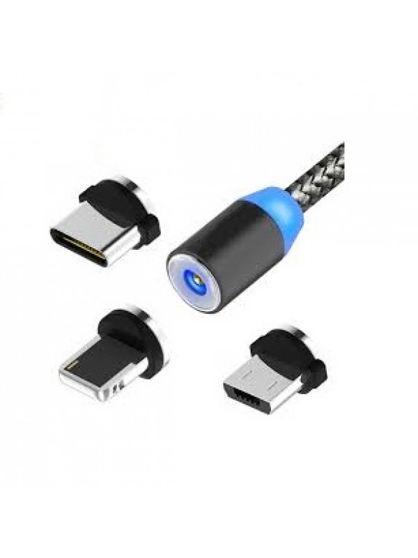 Manyetik Mıknatıslı Şarj Kablosu 3in1 Lightning+Micro+Type-C Siyah…