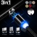 Manyetik Mıknatıslı Şarj Kablosu 3in1 Lightning+Micro+Type-C Siyah Hasır-Örgü Ekstra Dayanıklı
