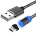 Manyetik Mıknatıslı Şarj Kablosu 3in1 Lightning+Micro+Type-C Siyah Hasır-Örgü Ekstra Dayanıklı