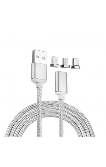 Manyetik Mıknatıslı Şarj Kablosu 3in1 Silver Hasır-Örgü Dayanıklı… Manyetik Mıknatıslı Şarj Kablosu 3in1 Silver Hasır-Örgü Dayanıklı…