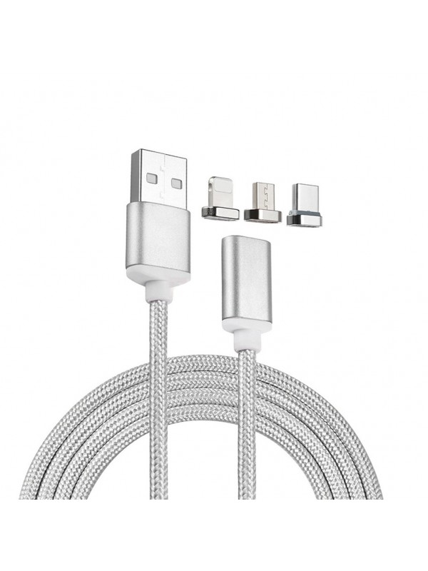 Manyetik Mıknatıslı Şarj Kablosu 3in1 Silver Hasır-Örgü Da&hellip;