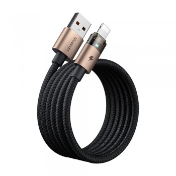 Mcdodo CA-6911 USB-A to Lightning Led Işıklı Şeffaf Tasarım 3A 1.2m Data ve Şarj Kablosu - Siyah-Gold