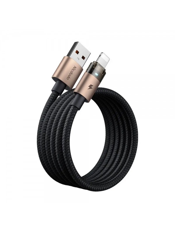Mcdodo CA-6911 USB-A to Lightning Led Işıklı Şeffaf Tasarım 1.2m Data ve Şarj Kablosu - Siyah-Gold