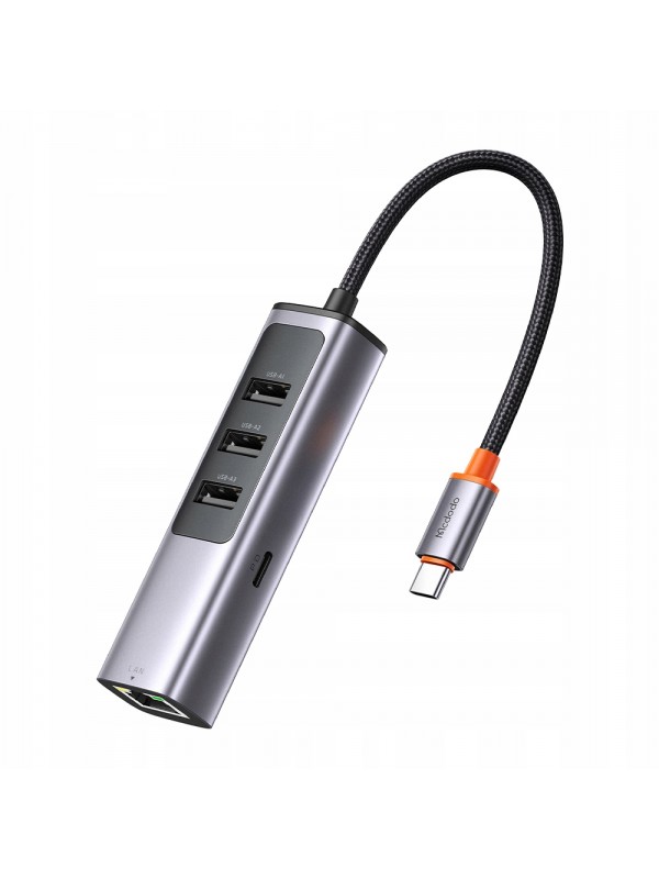 Mcdodo HU-1110 5in1 100w 1x Type-C + 3x USB + Lan Çoklayıcı Adaptör - Koyu Gri Mcdodo HU-1110 5in1 100w 1x Type-C + 3x USB + Lan Çoklayıcı Adaptör - Koyu Gri