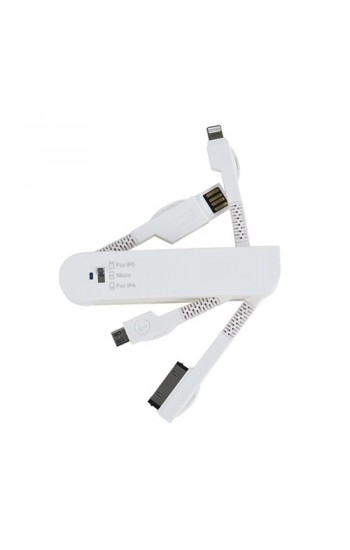 Micro USB - iPhone 4 Lightning USB Data Kablo İsveç Çakısı Modeli Beyaz