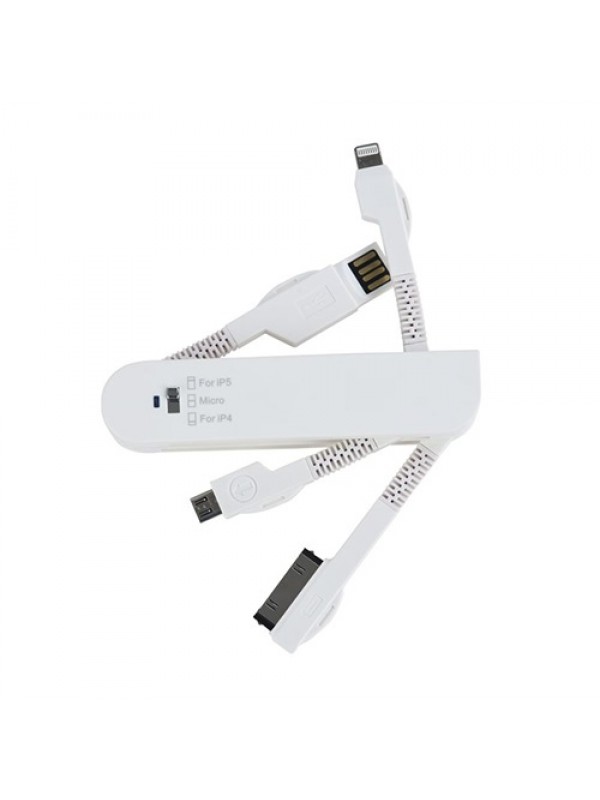 Micro USB - iPhone 4 Lightning USB Data Kablo İsveç Çakısı Modeli Beyaz