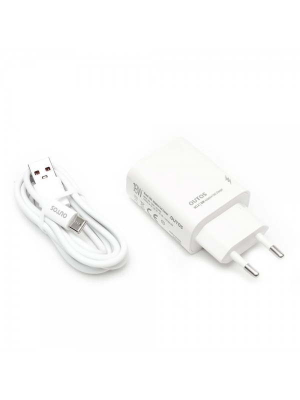 Outos C10S 18W QC3.0 3.1A USB-Type-C Kablolu Turbo Şarj Aleti Set