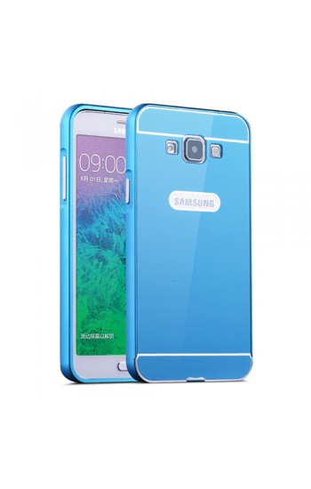 Samsung Galaxy E7 0,7 mm Metal Bumper Arka Koruma Kapaklı Mavi&hellip;