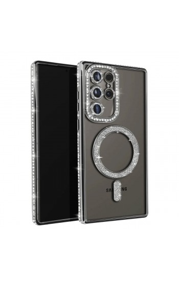 Samsung Galaxy S25 Ultra Kılıf Joke Seri Magsafe Özellikli Taşlı Simli Silikon Kapak
