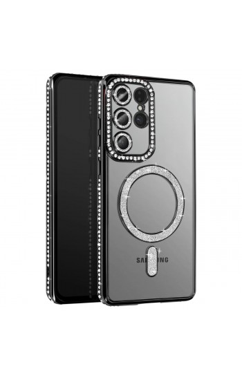 Samsung Galaxy S26 Ultra Kılıf Joke Seri Magsafe Özellikli Taşlı Simli Silikon Kapak