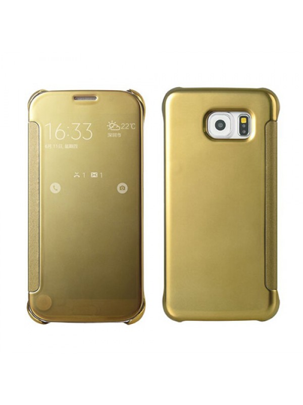 Samsung Galaxy S6 (G920) S View Şeffaf Cover Uyku Modlu Kılıf Gold…