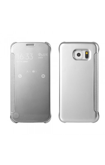 Samsung Galaxy S6 (G920) S View Şeffaf Cover Uyku Modlu Kılıf Silver