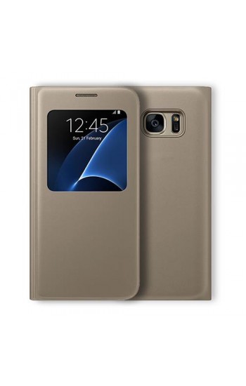 Samsung S7 Yan Kapaklı Flip Wallet Kılıf Gold…