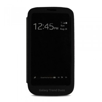 Samsung S7562 Galaxy Trend Tam Camlı Pencereli Kılıf Siyah