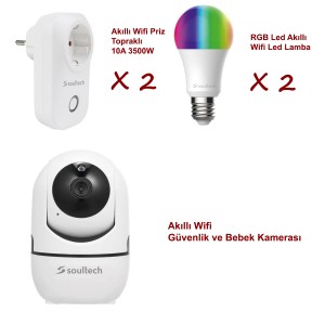 Soultech Akıllı Kamera + 2 Akıllı Led Ampul + 2 Akıllı Priz Güvenlik Seti