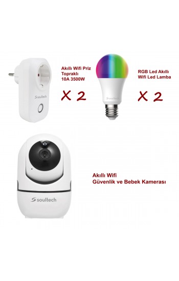 Soultech Akıllı Kamera + 2 Akıllı Led Ampul + 2 Akıllı Priz Güvenli…