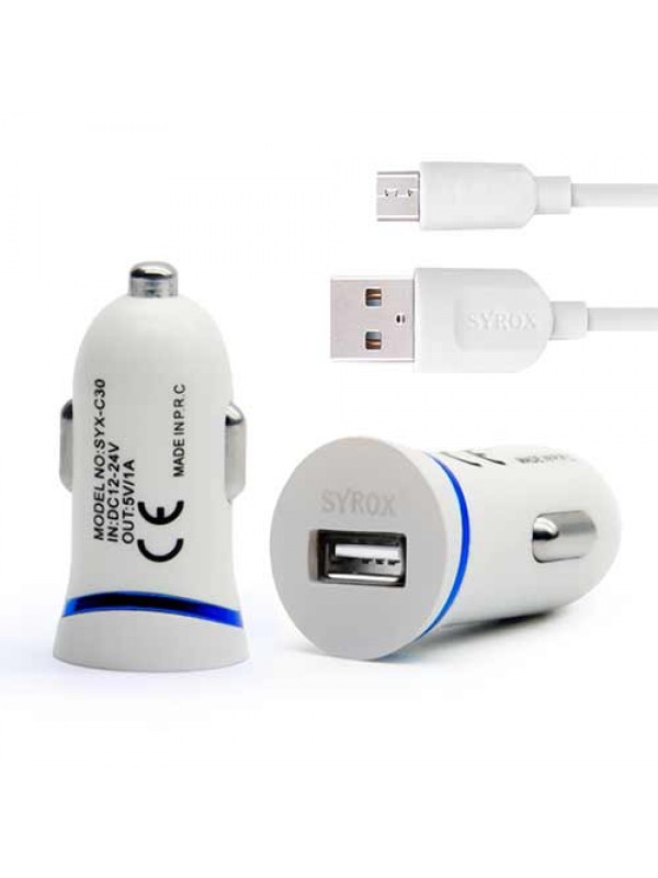 Syrox C28 Araç Şarj Aleti Micro USB Kablo Set 1.0A Beyaz…
