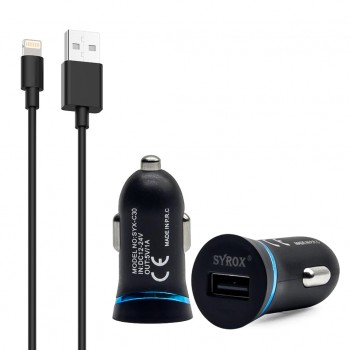 Syrox C30 Araç Şarj Aleti iPhone Lightning Kablo Set 1.0A Siyah Syrox C30 Araç Şarj Aleti iPhone Lightning Kablo Set 1.0A Siyah
