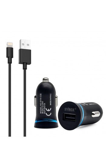 Syrox C30 Araç Şarj Aleti iPhone Lightning Kablo Set 1.0A Siyah…