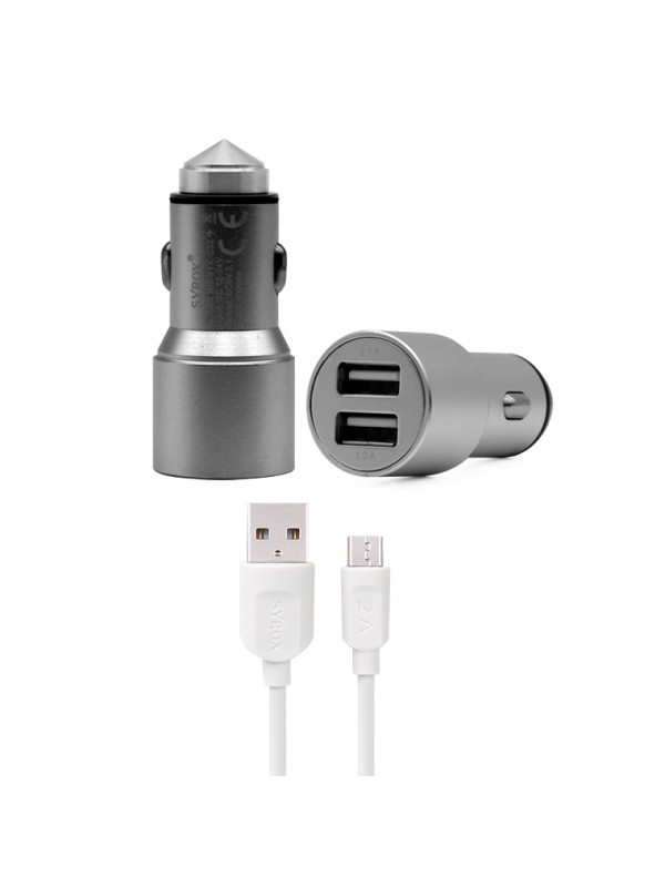 Syrox C32 Metal Araç İçi Şarj Adaptörü ve Micro USB Kablo Set 3.…