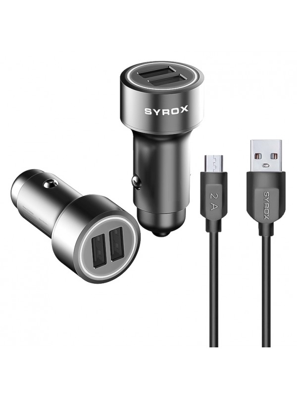 Syrox CR10 Araç Şarj Aleti Hızlı Metal Başlık ve Micro USB Kablo Set 3.5A
