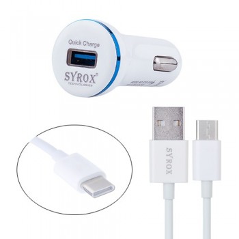 Syrox C48 Hızlı Şarj Type-C Araç İçi Oto Şarj Aleti 2.4A Beyaz
