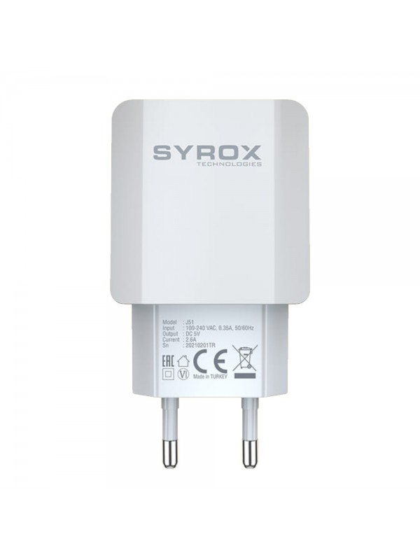Syrox J51 Hızlı USB Şarj Adaptörü (Başlık) 2.6A - Beyaz