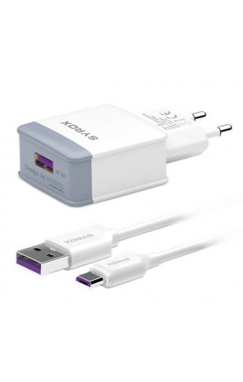 Syrox Q30 QC3.0 Hızlı Şarj Aleti Micro USB Kablo Set - Beyaz…
